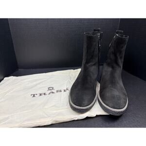 TRASK Cassy Black Suede Leather Flat Ankle Boots Women's Sz 10M